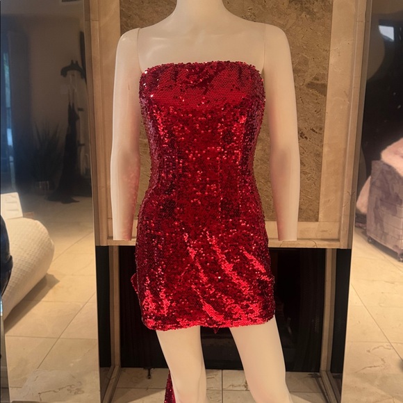 Mew Mews Red Sequin Bow Mini Dresss - Picture 6 of 7